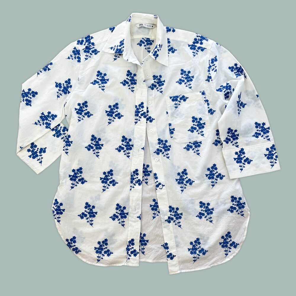 Zara Embroidered Floral Button Down – M